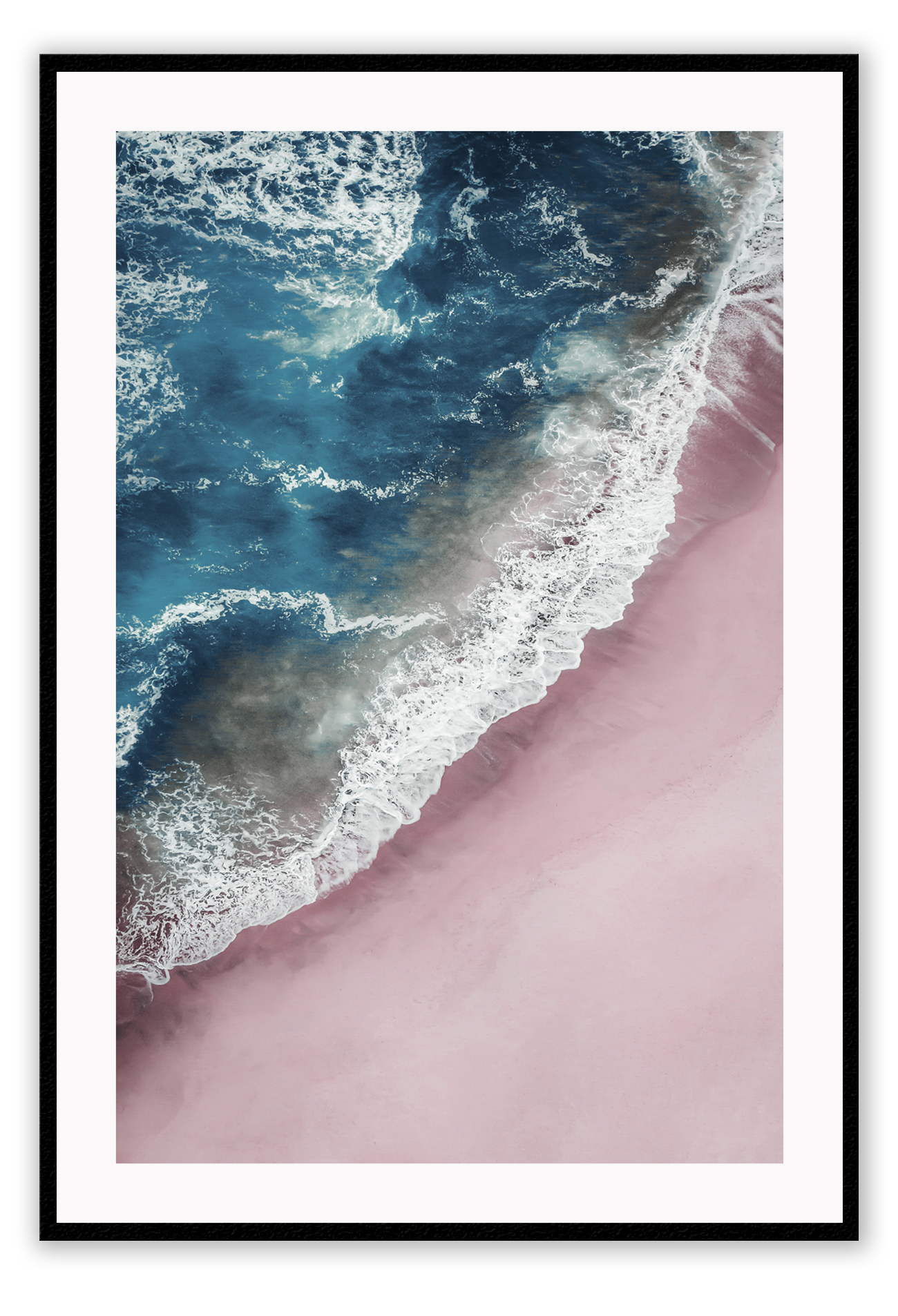 Ocean blue print white wash waves pink sand portrait